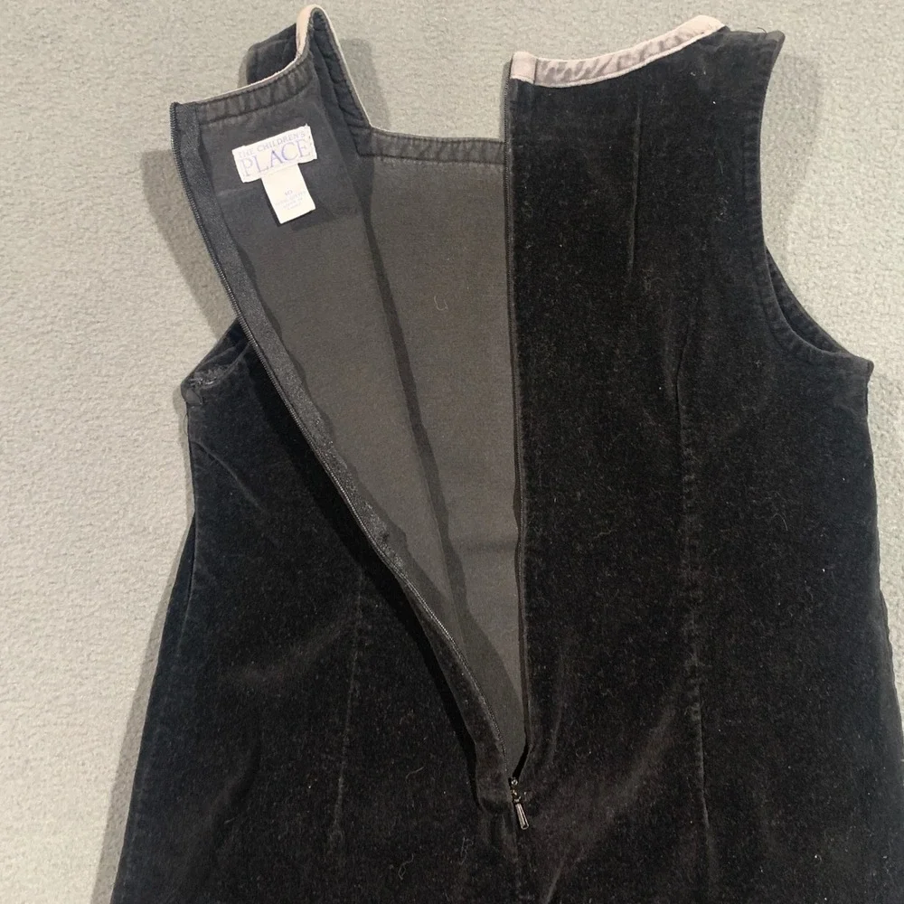 Y2K Children's Place Black‎ Velvet Dress Girls 10 Floral Embroidery Square Neck